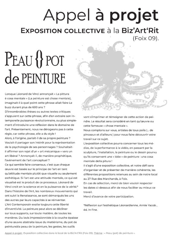 Appel à projet : Exposition collective . Thème : « Peau {} Pot de peinture ».